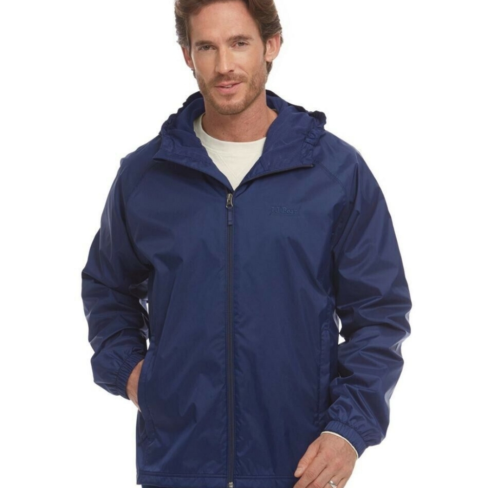 NWT LL BEAN Men's Discovery Rain Jacket Blue Windbreaker NEW